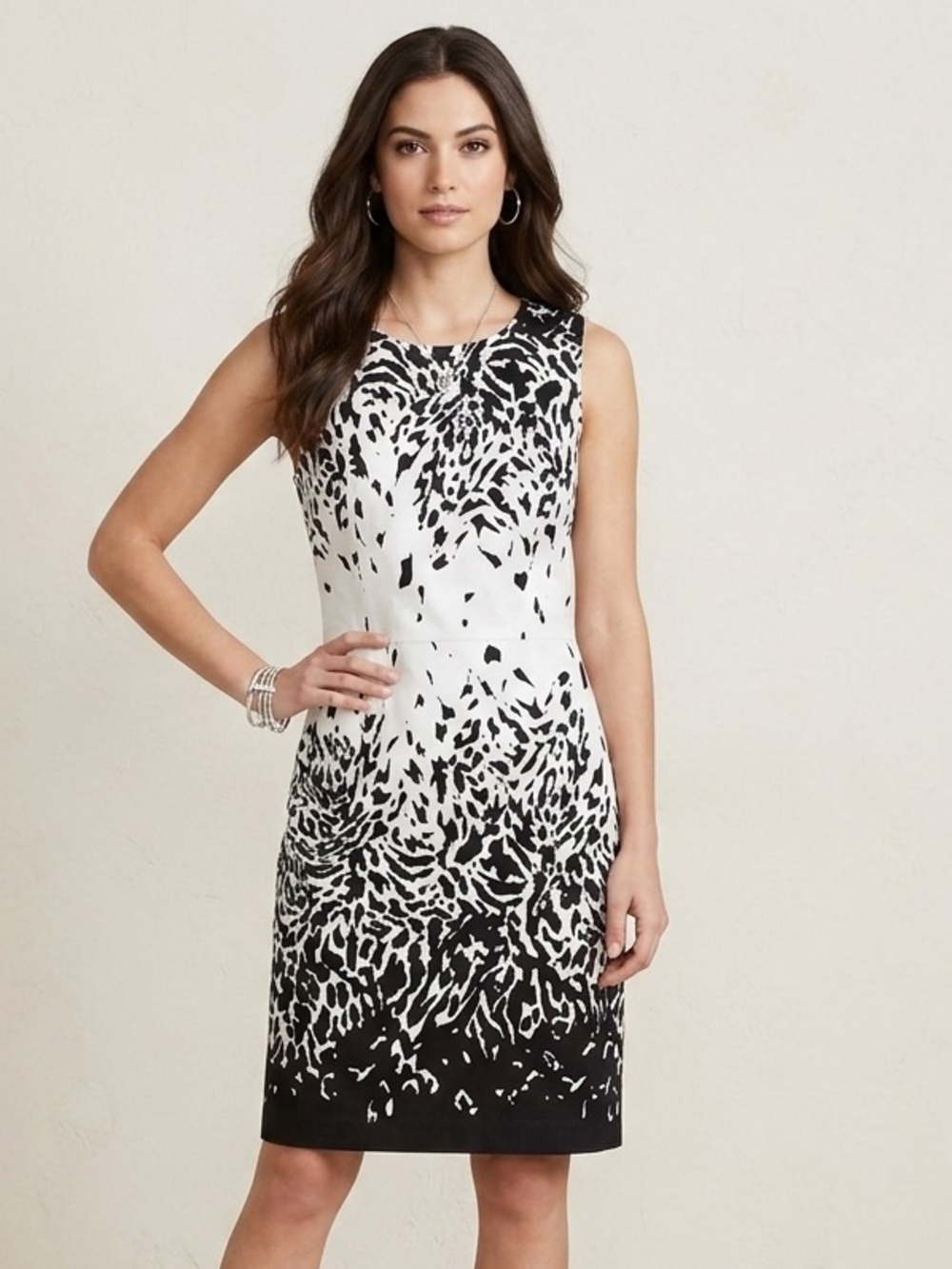St. John Collection White Tiger Print Midi Dress